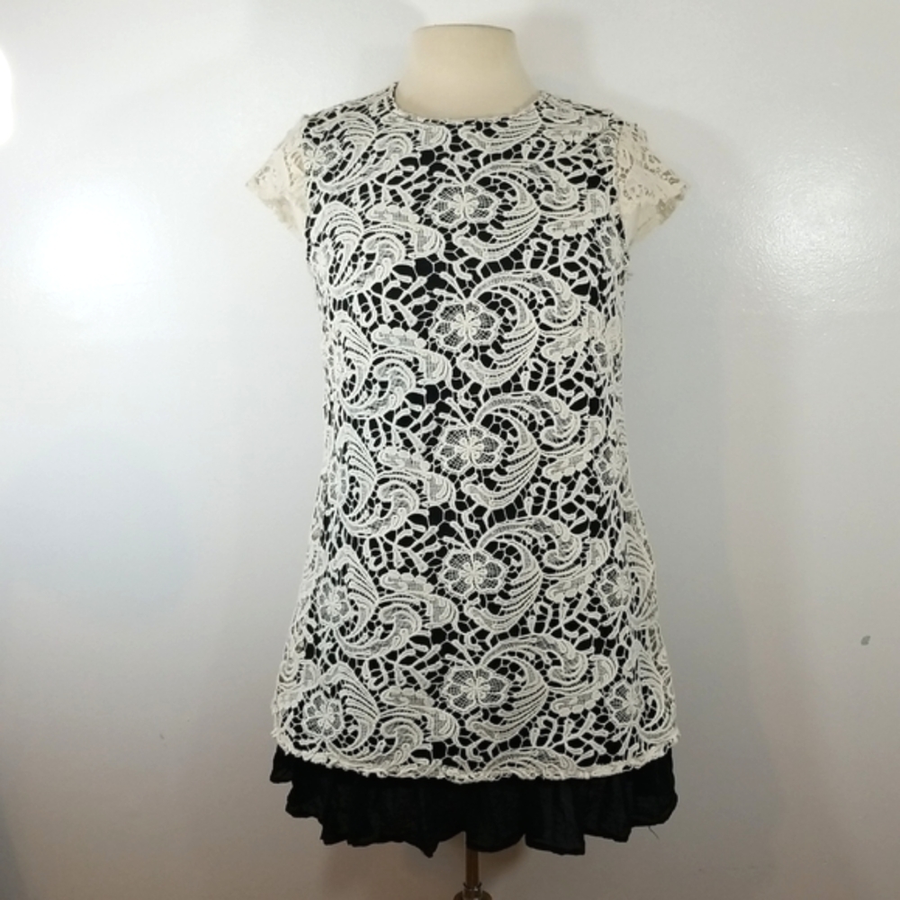 Rebellion Lace Overlay Black Ruffle Dress Medium